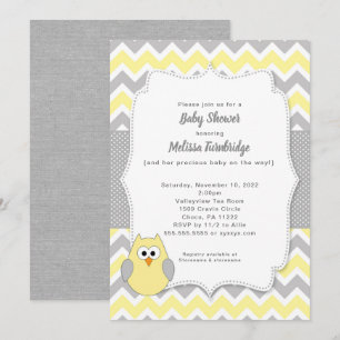 Invitation Baby shower branché de fille de hibou jaune et gri