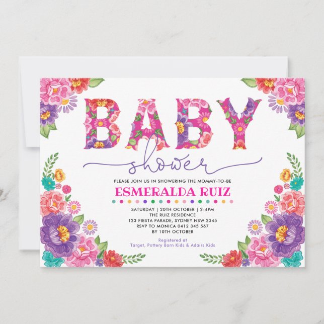 Invitation Baby shower branché mexicain de Fiesta Girl (Devant)