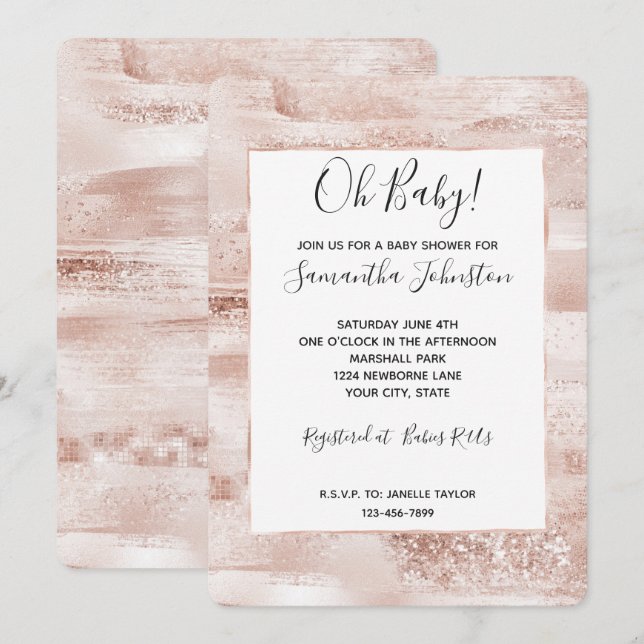 Invitation Baby shower brillant rose vif pour Parties scintil (Devant / Derrière)