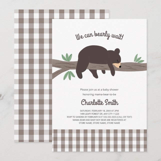 Invitation Baby shower Brown Bear Cub (Devant / Derrière)