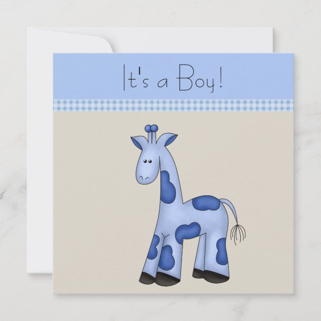 Invitation Baby shower Brown Blue Giraffe (Devant)