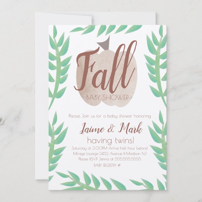 Invitation Baby shower Brown Citrouille Leaf Automne Kraft (Devant)