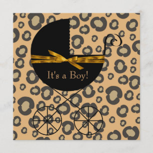 Invitation Baby shower Brown de léopard de chariot d'or