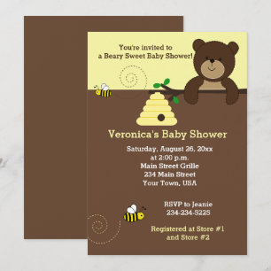 Invitation Baby shower Brown de l'ours au miel et de l'abeill