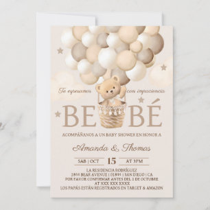 Invitation Baby shower Brown des ballons d'ours espagnols