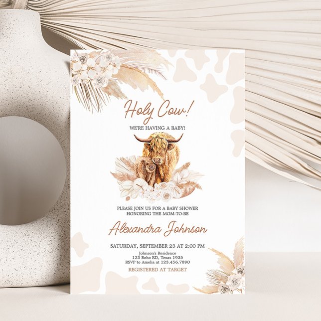 Invitation Baby shower Brown Highland Cow (Highland Cow Baby Shower Invitation)
