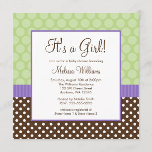 Invitation Baby shower Brown Polka Dot Girl