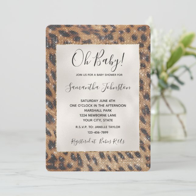 Invitation Baby shower Brown Safari Giraffe Animal Sparkle (Debout devant)