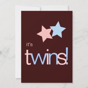 Invitation Baby shower Brown Twins Pink Blue