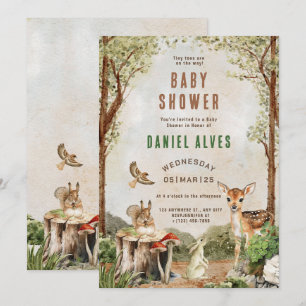 Invitation Baby shower Brown Vert Aquarelle