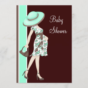 Invitation Baby shower brun chocolat vert en bon état