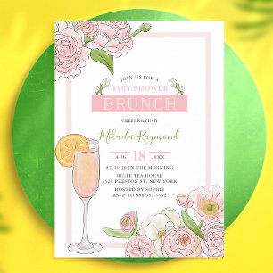 Invitation Baby Shower brunch et bulles à la rose rose