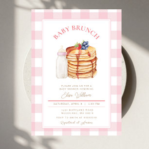 Invitation Baby Shower Brunch Pancake aux Fruits Roses