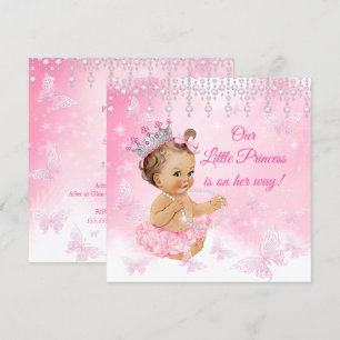 Invitation Baby shower brunette princesse papillon rose