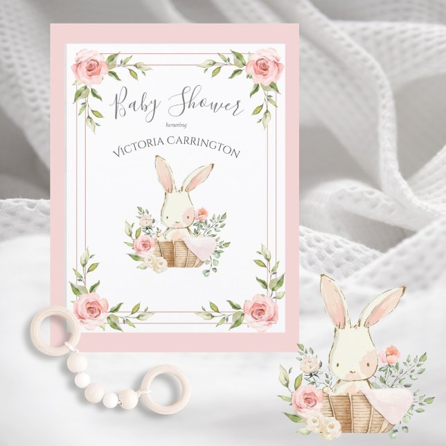 Invitation Baby shower Budget Bunny Floral Rose (Créateur téléchargé)