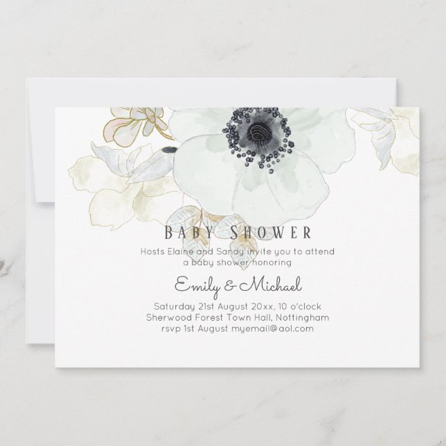 Invitation BABY SHOWER BUDGÉTAIRE Anémon Bleu (Devant)