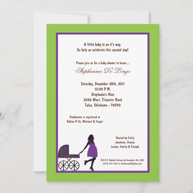 Invitation Baby shower Buggie verte électrique 5x7 (Devant)