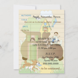 Invitation baby shower "Build-a-Library" Bleu