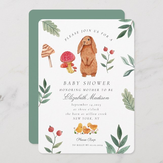 Invitation Baby shower Bunny de Pâques en bois (Créateur téléchargé)