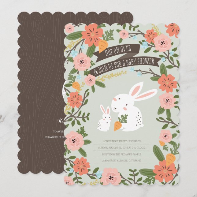 Invitation Baby shower Bunny Love (Devant / Derrière)