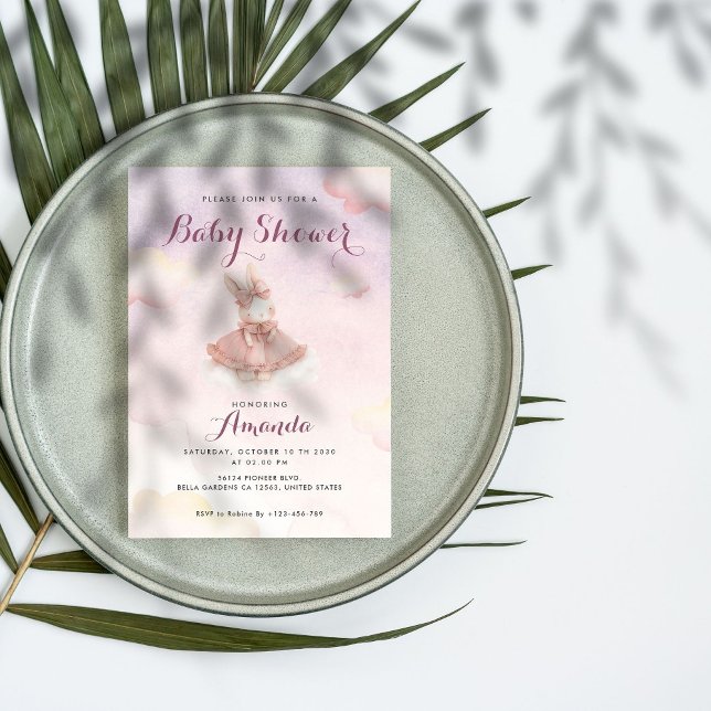 Invitation Baby shower Bunny Rose (Créateur téléchargé)
