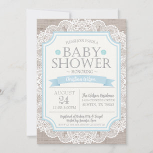 Invitation Baby shower Burlap Blue & Lace