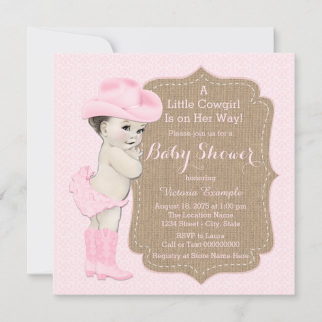 Invitation Baby shower Burlap Cowgirl (Devant)