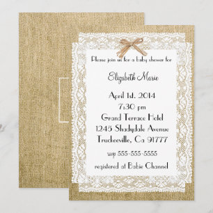 Invitation Baby shower Burlap et dentelle