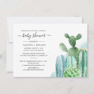 Invitation Baby shower Cactus Botanique Aquarelle Couples