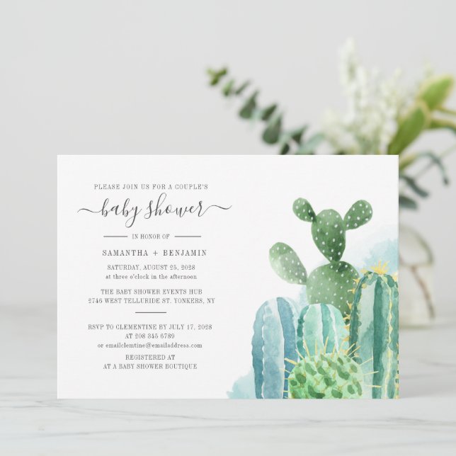 Invitation Baby shower Cactus Botanique Couples Succulents (Debout devant)