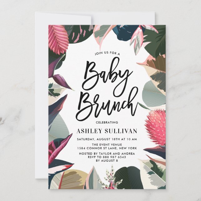 Invitation Baby shower-cadre rose Tropical Houseplants Brunch (Devant)