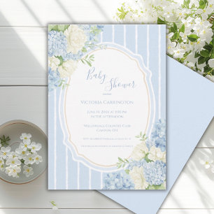Invitation Baby Shower Cadre Vintage Hydrangea Bleue