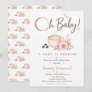 Invitation Baby Shower Café Rose Un Bébé Est En Train De Bras