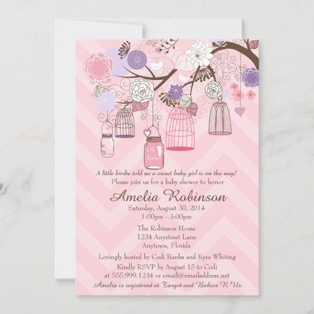 Invitation baby shower - Cages et jarres violets r (Devant)