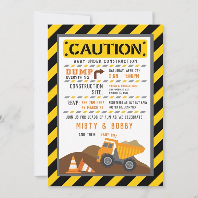 Invitation baby shower camion (Devant)