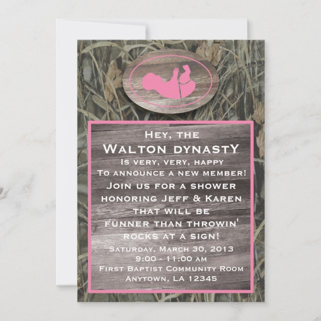 Invitation Baby shower Camo Rose (Devant)
