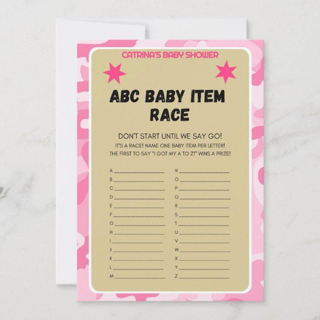 Invitation Baby shower Camo rose - Nom modifiable, 5x7 Invita (Devant)