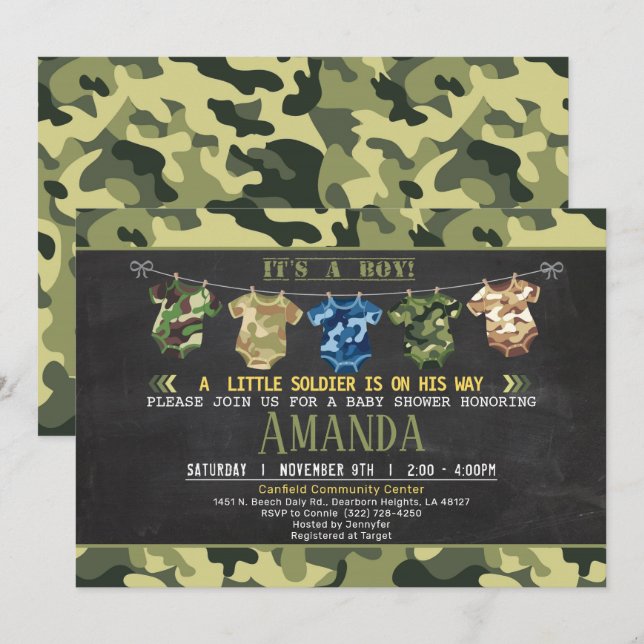 Invitation baby shower Camouflage (Devant / Derrière)