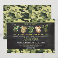 Invitation baby shower Camouflage vert
