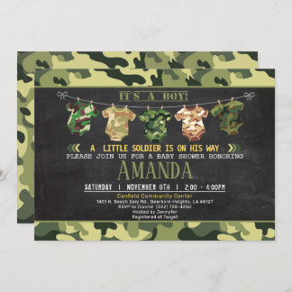 Invitation baby shower Camouflage vert