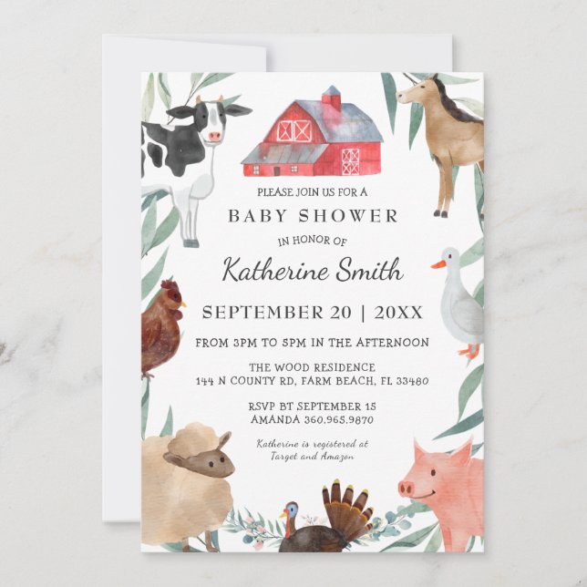 Invitation Baby shower Campagnard Sur La Ferme (Devant)