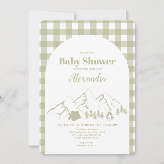 Invitation Baby shower Camping Vert (Devant)