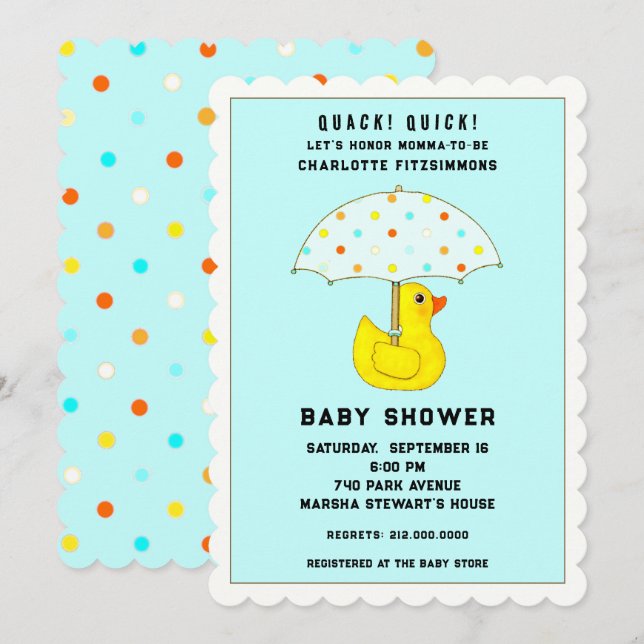 Invitation Baby Shower Canard Avec Parapluie (Devant / Derrière)