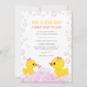 Invitation Baby Shower Canard en Caoutchouc Rose