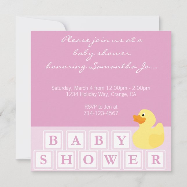 Invitation baby shower Canard vertical (Devant)