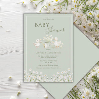 Invitation Baby Shower Canards Mignons & Pâquerettes