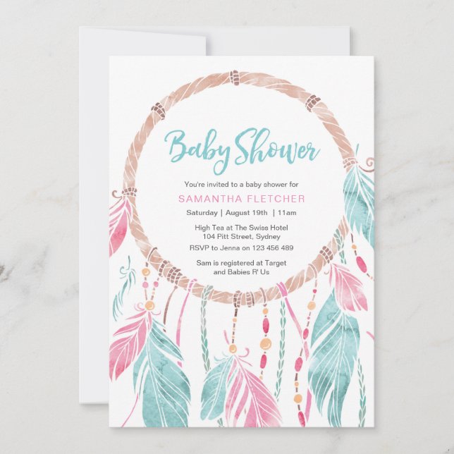 invitation baby shower | Capteur de rêve aquarelle (Devant)