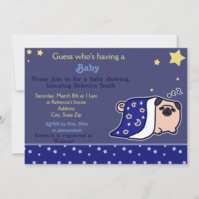 Invitation Baby shower - Carlin couché (Devant)