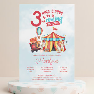 Invitation Baby shower Carnaval Circus Triplets
