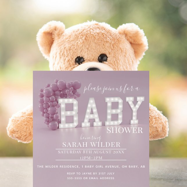 Invitation Baby shower Carré de ballon rose modern (Add your details and start blowing up the balloons for your pink baby shower)